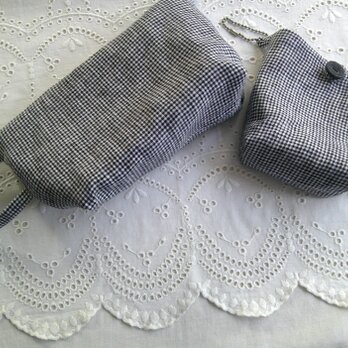 格子柄×linen LightWeightPouchSet