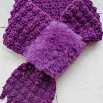 【今年の新色】マフラー ファー 柄 模様 紫 パープル ショート ループ 手編み 編み物 編み