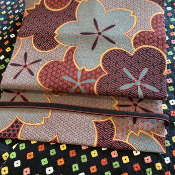 正絹　お花模様全通なごや帯アップサイクル品