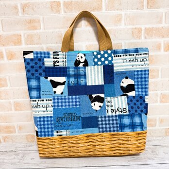 大きいレッスンバッグ(裏キルト)　【パンダ★青】