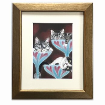 猫カクテル（パステル画　原画）　
