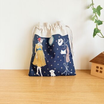 レトロ柄の巾着袋