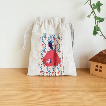 レトロ柄の巾着袋