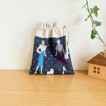 レトロ柄の巾着袋