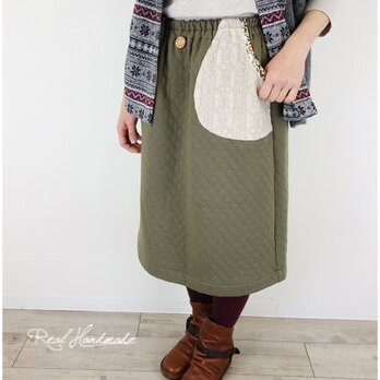 [予約販売] キルトニットKAKIとアラン重ねスカート