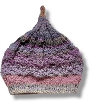 １点限定！　新作2025どんぐりニット帽子　野呂英作毛糸使用　パープルピンクグラデーション　誕生日ギフト・プチギフトのコピー