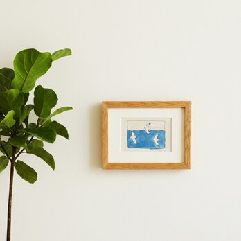 「海とカモメ」原画 イラスト ※木製額縁入り（2Lサイズ）水彩 ドローイング　インテリアアート