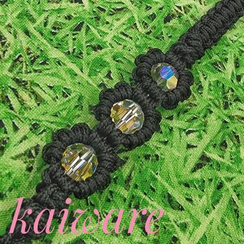 お花3つリードS　️スワロダイヤカット12mm 長さ100cmチワワ ヨーキー ポメラニアン トイプードル パラコード