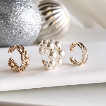 【期間限定】【ホリデーイヤーカフセット】diagonal&double Pearl &Braid