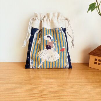 レトロ柄の巾着袋