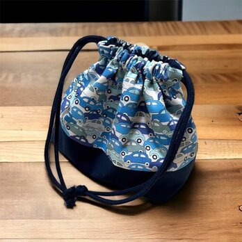 リバティ カーズ ネイビー お弁当袋 マチ付巾着