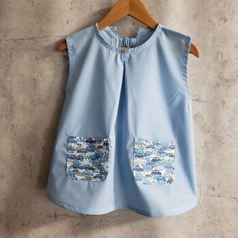 【80〜160】リバティ カーズ 綿ポリ ベビーサックス 後ろあき ゴム 割烹着 袖なしスモック