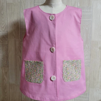 【80〜160】 リバティA ③ピンク ラセンビィコットン ピンク 前ボタン長袖スモック