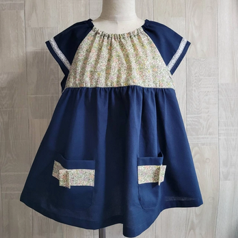 【*80〜160】 リバティA ③ピンク ラセンビィコットン 半袖スモック 切替 レース