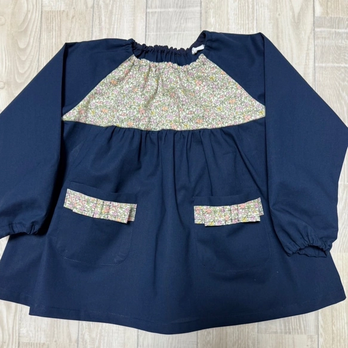 【80〜160】 リバティA ③ピンク ラセンビィコットン 長袖 スモック 切替