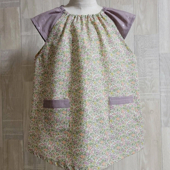 120size リバティA ③ピンク ラセンビィコットン 半袖スモック ショート袖