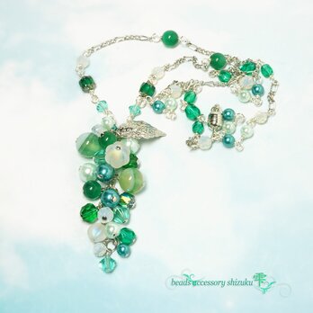 静翠のYネックレス＊グリーンストライプアゲート