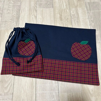 2点セット 巾着袋 ランチマット りんご モチーフ ツヤ加工なし