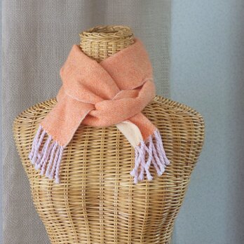 手織りカシミアマフラー・・シャーベットオレンジ