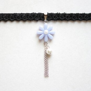 【受注製作】レジンアート　お花モチーフとタティングレースとベルベットリボンのチョーカー〈氷点〉