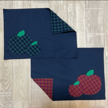 カラー・裏地選べる ランチマット タータンチェック りんごモチーフ ランチョンマット
