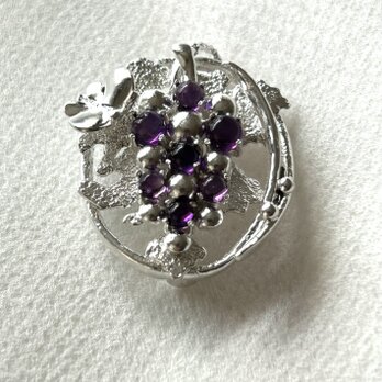 葡萄と蝶々　シルバーブローチペンダント