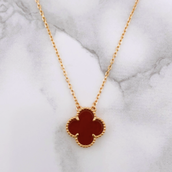 幸せのクローバーネックレス 15mm（カーネリアン）【高品質！送料無料！当日発送！】