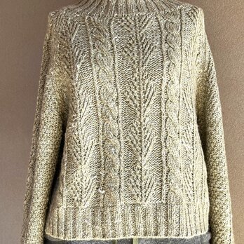 草木染　抹茶のアランゆったりセーター