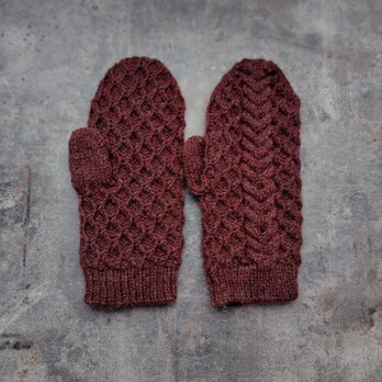 Hand-knit mittens / double cable & honeycomb
