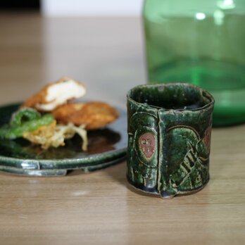 陶器 織部湯のみ yu202