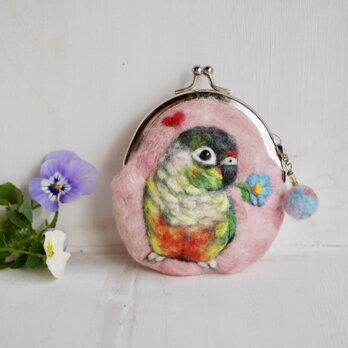 ウロコインコの羊毛フェルトがま口