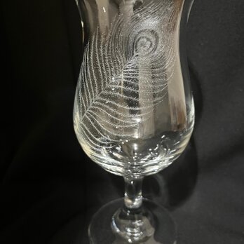 孔雀の羽のグラス〜手彫りガラス