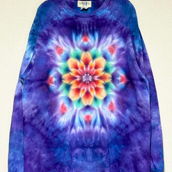 タイダイ 長袖 Tシャツ Lサイズ 曼荼羅模様 パープルブルー HD25-27