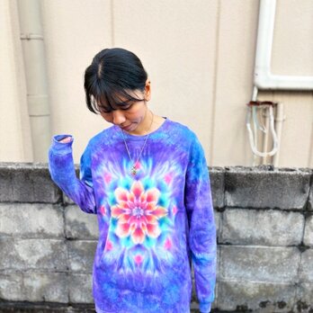 タイダイ 長袖 Tシャツ Lサイズ 曼荼羅模様 パープルブルー HD25-27