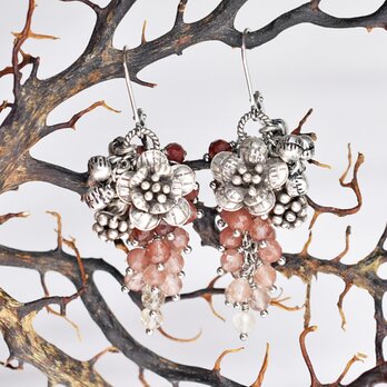 お花＆蕾カレンシルバーとたわわなアンデシン＆インドシルバー鈴のピアス