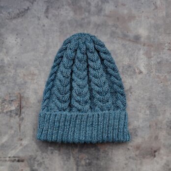 Hand-knitted Cuffed Beanie / Double Cables / Baby alpaca