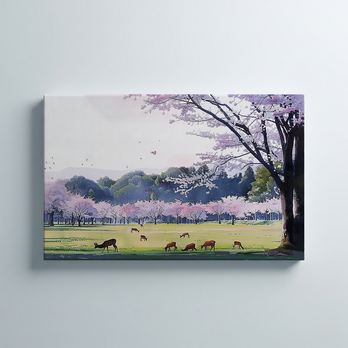 日本風景☆インテリアパネル｜キャンバスパネル｜奈良公園｜アートパネル｜イラスト・ギフト・インテリア・ウォールアート