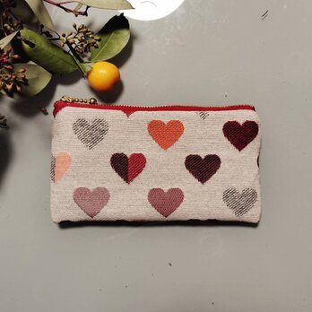 フランス生地　ハートがいっぱいのポーチ（MS)バレンタイン　コスメ入れ　鍵入れ　カード入れ　薬入れ