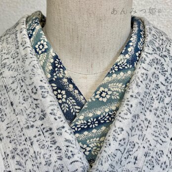 正絹の半衿  切り嵌め模様 蒼