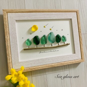 シーグラスアート インテリア雑貨 癒しの森 星に願いを 観葉植物 置物 北欧ガラス細工 贈り物 プレゼント