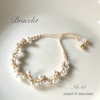yumri ⌘ macrame マクラメレースブレスレット No.15 (ミルキーパール）