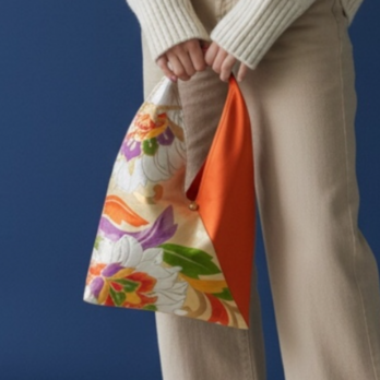 あずま袋【送料込み】帯リメイク　オレンジ