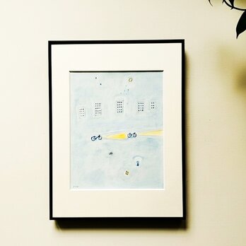 原画「レモンの夜に」イラスト　水彩　絵画　一点物　※太子サイズ額縁入り