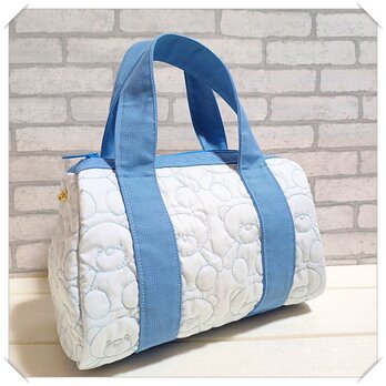 くま柄キルト☆2wayにもなる台形フォルムのボストンバッグ