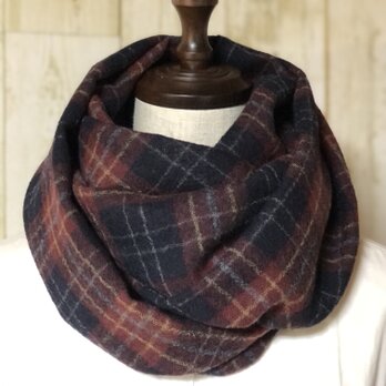メチャ軽❣️ピュアウールガーゼ二重巻きスヌード❤️クラシカルタータンチェック（バーガンディ×ミッドナイトブルー）