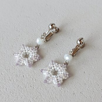 Snowflakesイヤリング(白×ラベンダー)