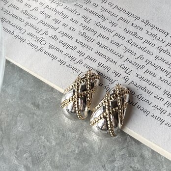 YN47-【 Napier 】ネイピア・ヴィンテージイヤリング Silver Tone Hoop Gold Ball Chain