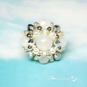 天然石リングB＊14号＊フラッシュホワイトカルセドニー