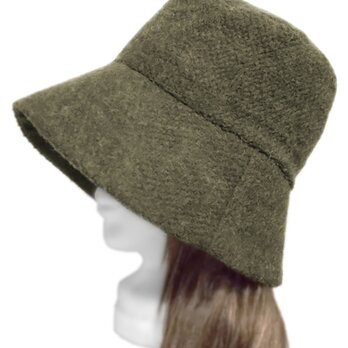 つば長・ゆったりバケットハット◆ブークレーウールニット／杢オリーブ　◇寒い季節におすすめ(秋冬)・紫外線対策・小顔効果◇
