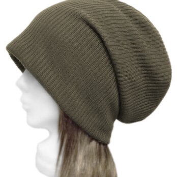 ルーズワッチキャップ◆リブ織ウールニット／オリーブ　◇ゆったりサイズ・寒い季節におすすめ・小顔効果◇